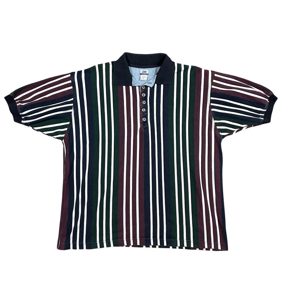 Vintage Rugby Striped Polo Shirt Men’s Large Short Sleeve Vertical Denim Express